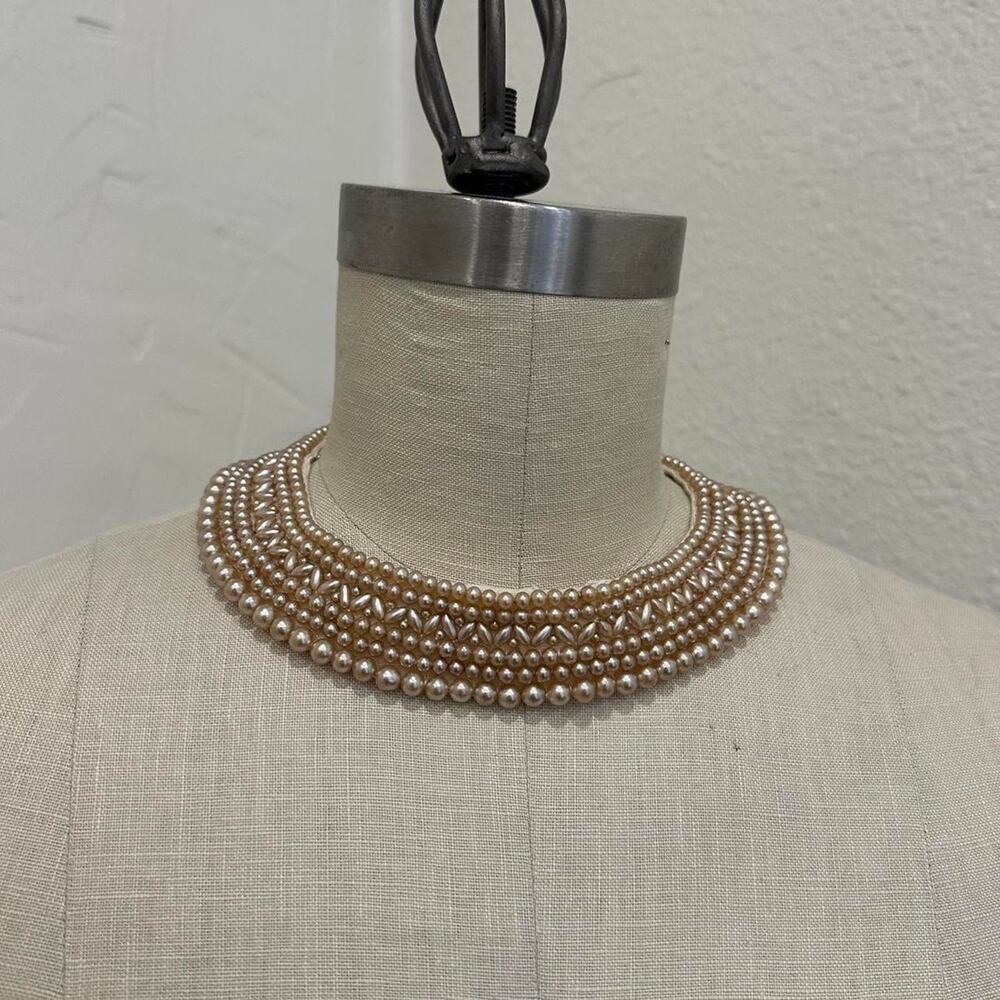 Vintage Faux Pearl Beaded Statement Collar Necklace